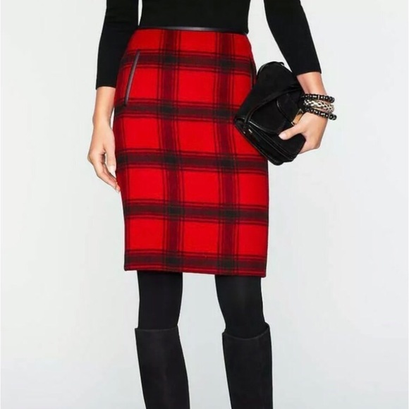 Talbots Dresses & Skirts - Talbots Red Plaid Wool Amelia Pencil Skirt 14W
